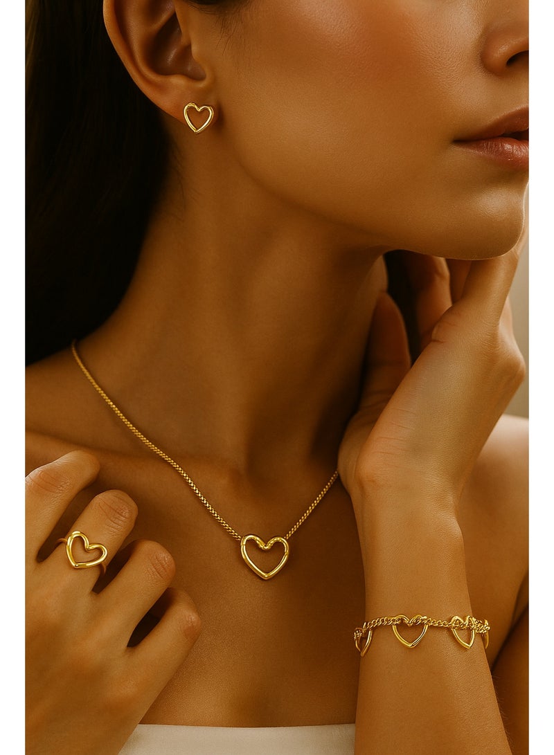 3Diamonds Elegant Gold Plated Heart Jewelry Set for Women – Necklace, Bracelet, Earrings and Ring with Luxury Gift Box - Image 3