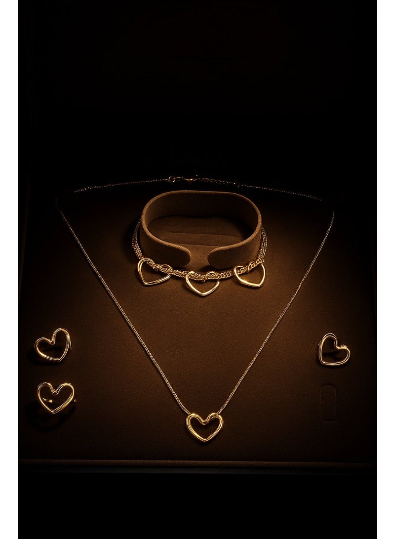 3Diamonds Elegant Gold Plated Heart Jewelry Set for Women – Necklace, Bracelet, Earrings and Ring with Luxury Gift Box - Image 2