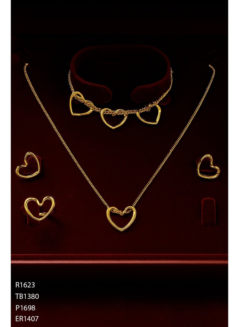 3Diamonds Elegant Gold Plated Heart Jewelry Set for Women – Necklace, Bracelet, Earrings and Ring with Luxury Gift Box - Image 1