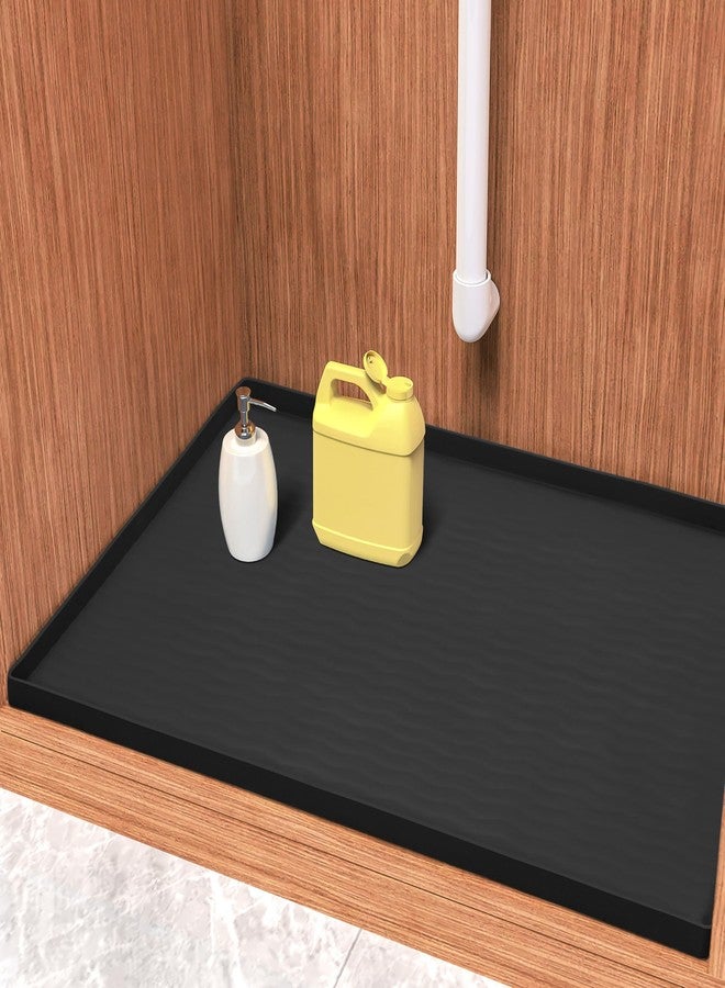 URMONA Waterproof Silicone Under Sink Mat 16'' x 10'' Shelf Liner for Kitchen and Bathroom, Cabinet and Counter Protector, Storage and Organizers, Litter Mat, Pet Cat Puppy Essentials(Black) - Image 1