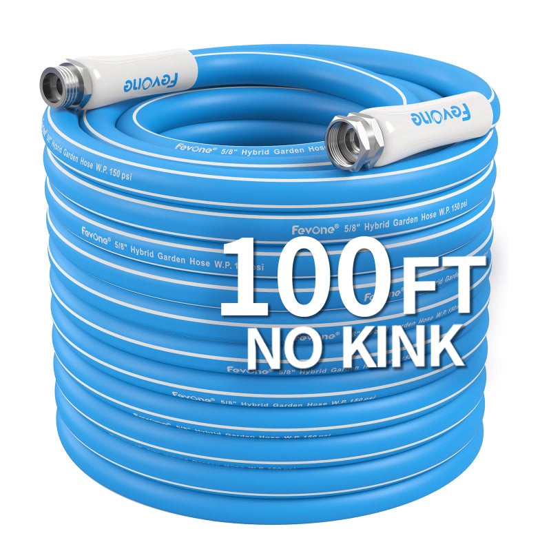 Fevone Kink-Free Water Garden Hose 100ft, Flexible Water Hose, Drinking Water Safe Hose, 5/8 Inner Diameter Hose, 3/4 Aluminum Fittings - Image 1