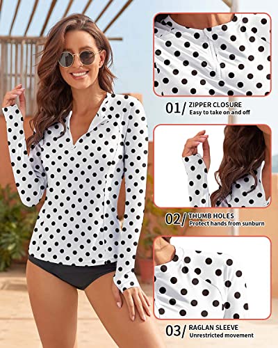 WOWENY Women Rash Guard Long Sleeve Swimsuit Top UPF 50 Sun Protection Swim Shirts Half Zip Bathing Suit(A-Black Dot, XX-Large) - Image 4