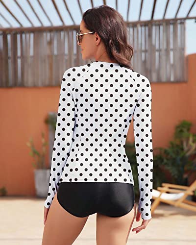WOWENY Women Rash Guard Long Sleeve Swimsuit Top UPF 50 Sun Protection Swim Shirts Half Zip Bathing Suit(A-Black Dot, XX-Large) - Image 3