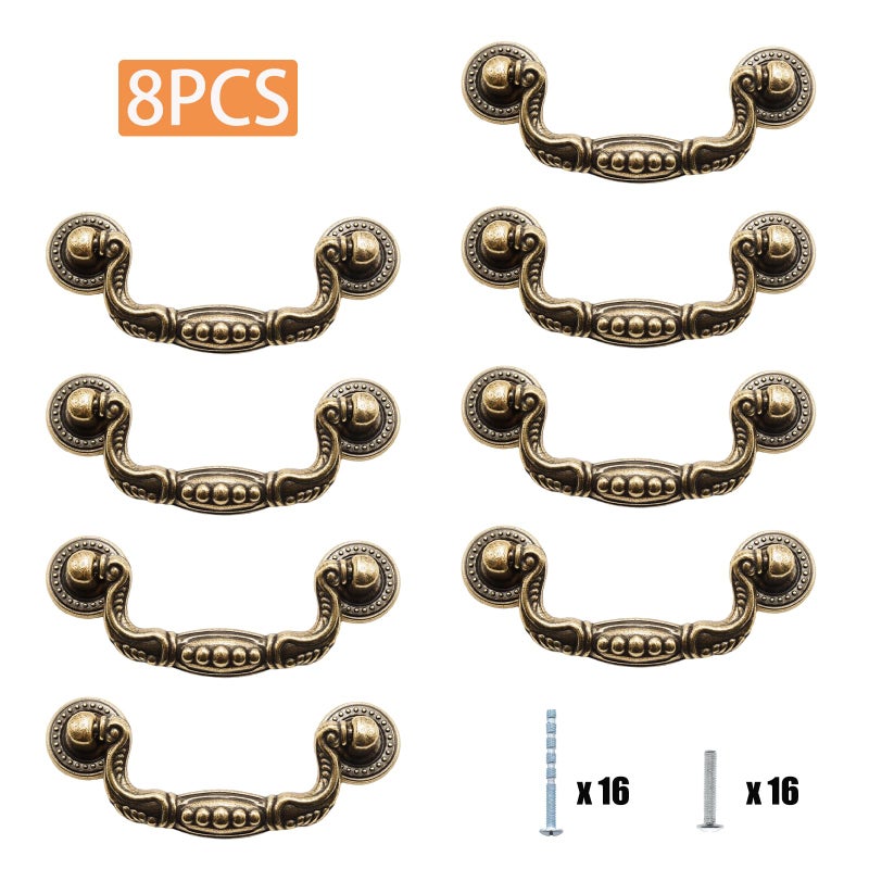 Adyoney 8 Pcs 3 Inch P02 Drop Drawer Handles Antique Brass(Gold) Cabinet Handle Drawer Pulls, with Mounting Screws, for Furniture Cupboard Wardrobe Kitchen Door - Image 3