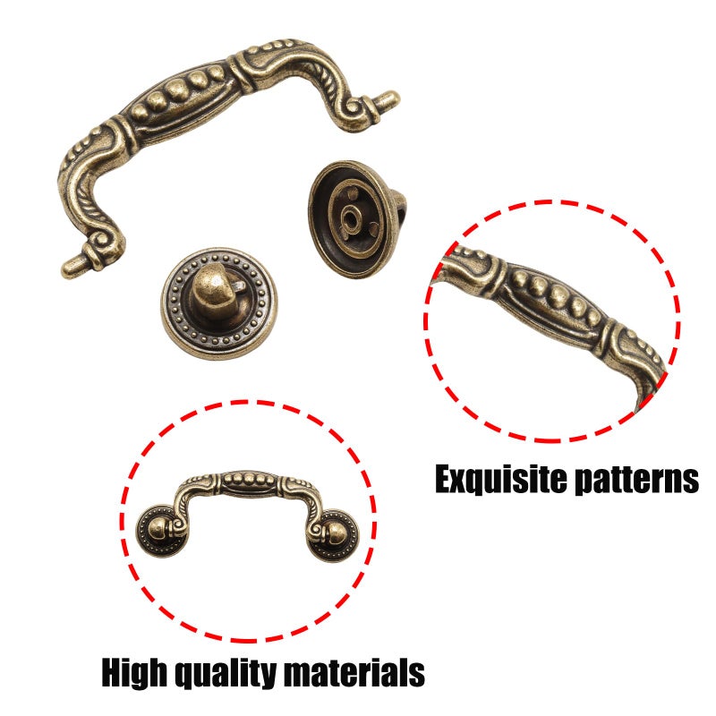 Adyoney 8 Pcs 3 Inch P02 Drop Drawer Handles Antique Brass(Gold) Cabinet Handle Drawer Pulls, with Mounting Screws, for Furniture Cupboard Wardrobe Kitchen Door - Image 4