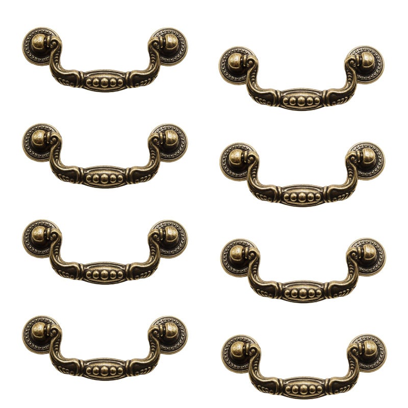Adyoney 8 Pcs 3 Inch P02 Drop Drawer Handles Antique Brass(Gold) Cabinet Handle Drawer Pulls, with Mounting Screws, for Furniture Cupboard Wardrobe Kitchen Door - Image 1