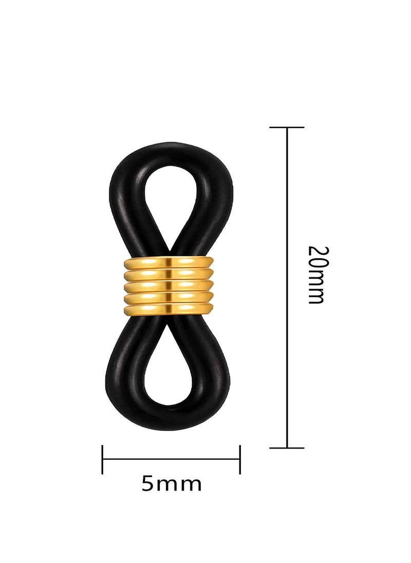 Y&D - Eyeglass Chain Ends Adjustable Rubber 40 Pieces, Spectacle End Connectors for Eye Glasses Holder Necklace Loop Anti-Slip (Black and Gold) - Image 1