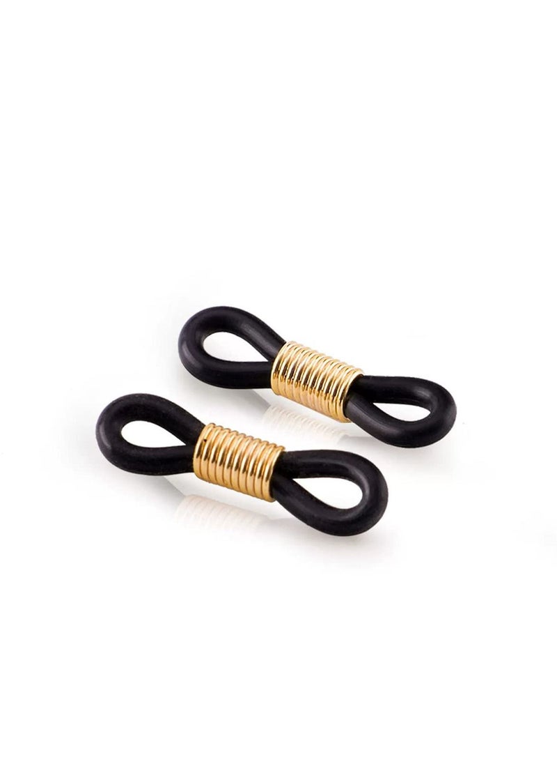 Y&D - Eyeglass Chain Ends Adjustable Rubber 40 Pieces, Spectacle End Connectors for Eye Glasses Holder Necklace Loop Anti-Slip (Black and Gold) - Image 1