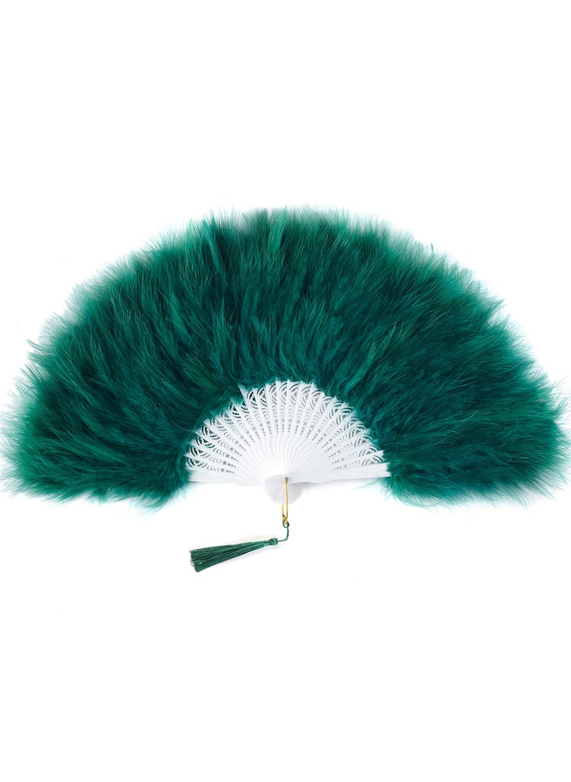 BABEYOND BABEYOND Marabou Feather Fan 20s Vintage Folding Fan Flapper Hand Fan for Costume Dancing Show Tea Party Wedding Decoration Dark Green 