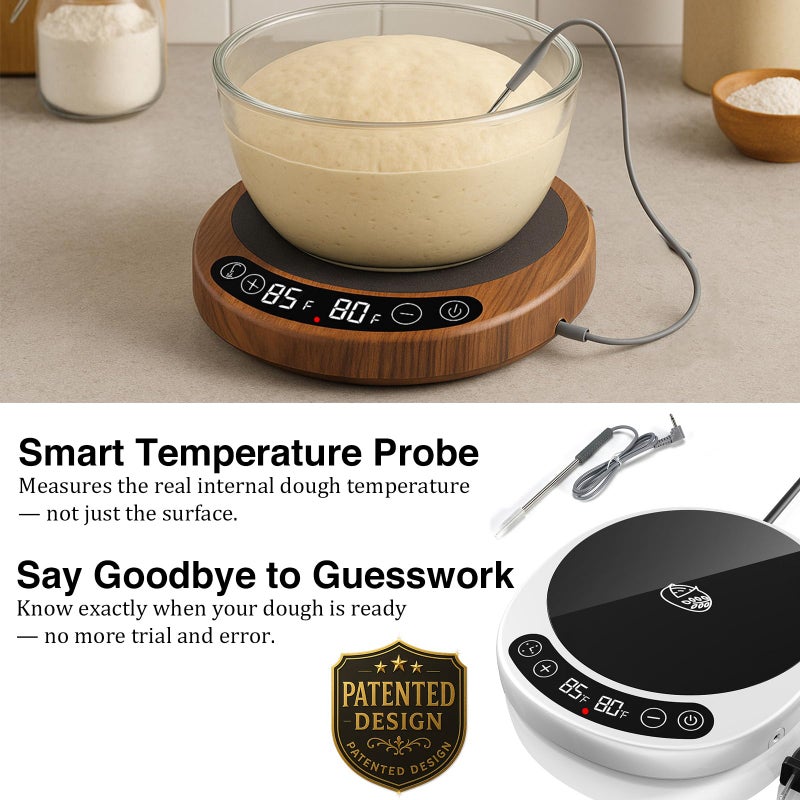 Risecret Pro 2026 Larger Sourdough Starter And Dough Warmerâ€“ Upgraded with Real-Time Dough Probe, Dual-Temp Display, 70-110Â°F Precision Control, 24H Timer Game Changer For Home Bakers White Wood - Image 5