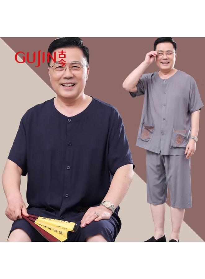 Gujin Men's Summer New Cool Cotton Silk Plus Size Outerwear Elderly Home Wear For Elderly Fathers - Image 2