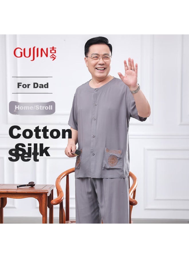 Gujin Men's Summer New Cool Cotton Silk Plus Size Outerwear Elderly Home Wear For Elderly Fathers - Image 5