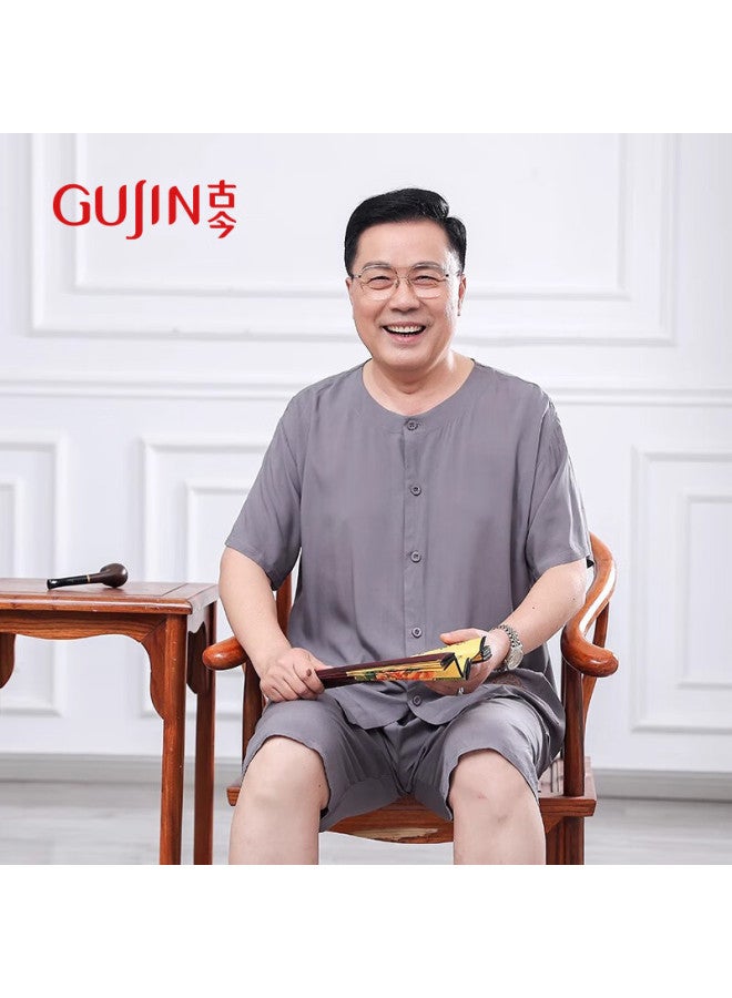 Gujin Men's Summer New Cool Cotton Silk Plus Size Outerwear Elderly Home Wear For Elderly Fathers - Image 3