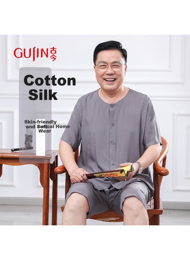Gujin Men's Summer New Cool Cotton Silk Plus Size Outerwear Elderly Home Wear For Elderly Fathers - Image 4