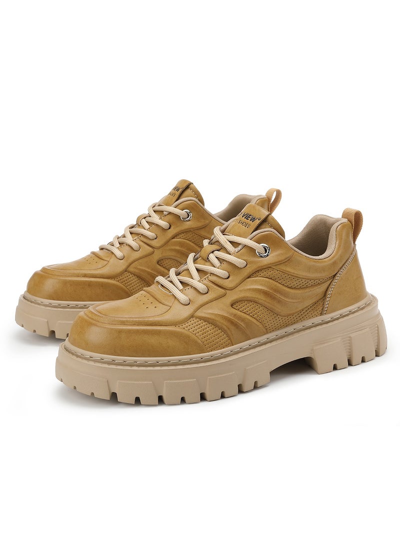 Sky View SKY VIEW Men's Fashion Shoes Low Top Platform Light Martin Boots Casual Athletic Hiking Shoes Chunky Walking Sneakers For Men Yellow-03  - Image 1