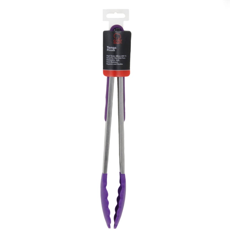 Chef Craft Premium Silicone Cooking Tongs, 12 inch, Purple - Image 2