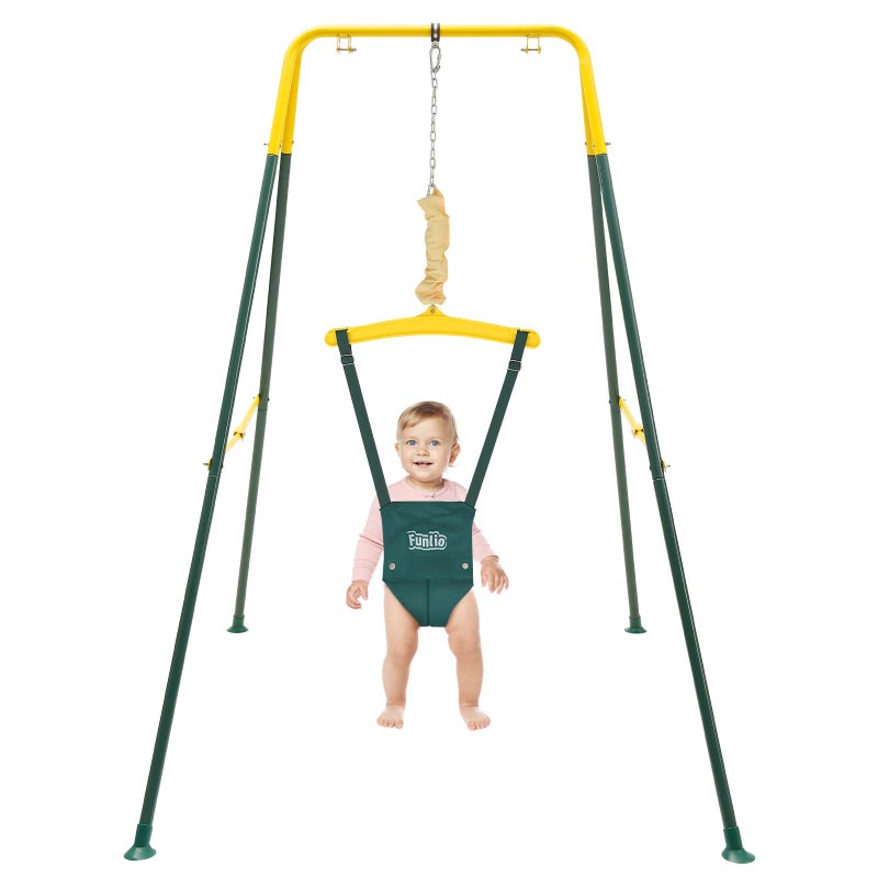 FUNLIO Baby Jumper with Stand for 624 Months Infant Jumper for IndoorOutdoor Play Toddler Jumper for Baby GirlBoy with Adjustable Chain Easy to Assemble Store with Stand Green