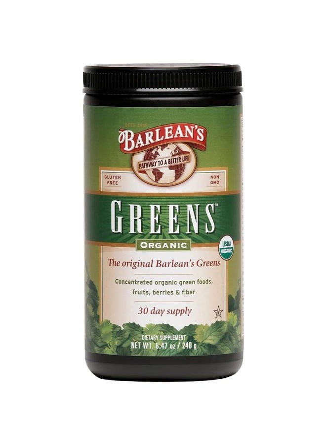 BARLEAN'S Organic Greens Powder, Fruits and Veggies Superfood Supplement with Green Food Protein, Probiotic Blend and Fiber for Athletic Endurance and Daily Health, 8.47 oz - Image 1