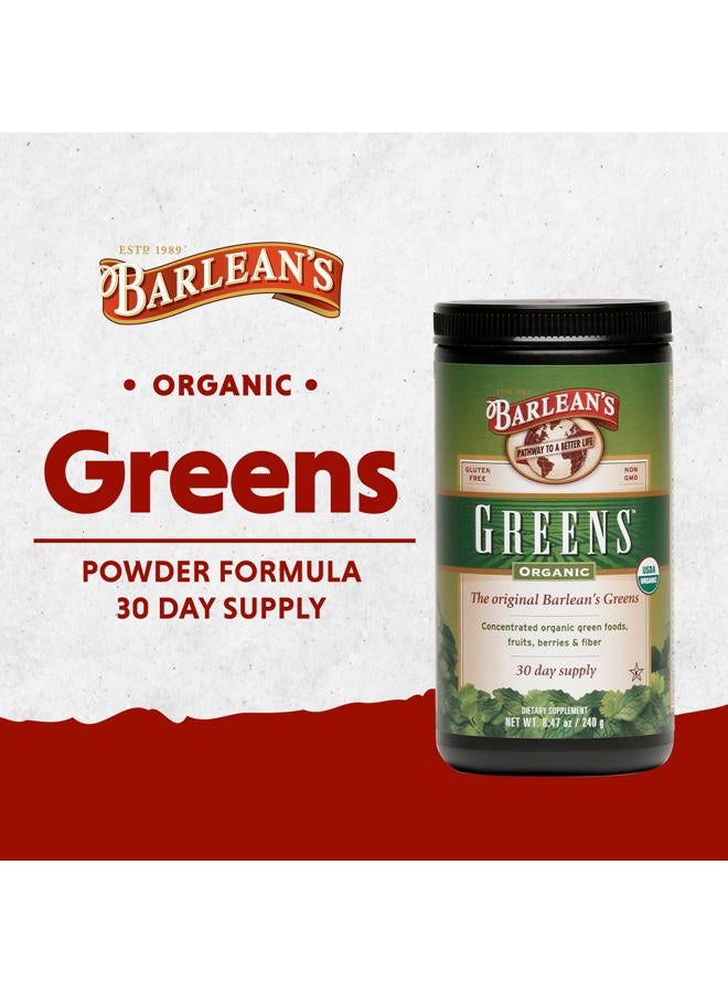 BARLEAN'S Organic Greens Powder, Fruits and Veggies Superfood Supplement with Green Food Protein, Probiotic Blend and Fiber for Athletic Endurance and Daily Health, 8.47 oz - Image 2
