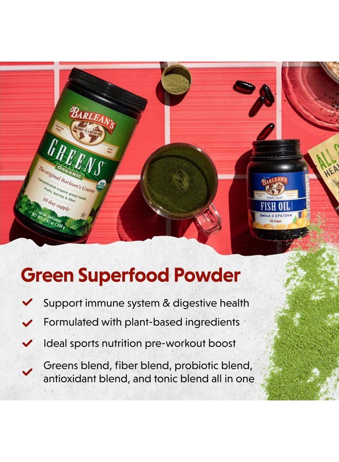 BARLEAN'S Organic Greens Powder, Fruits and Veggies Superfood Supplement with Green Food Protein, Probiotic Blend and Fiber for Athletic Endurance and Daily Health, 8.47 oz - Image 3