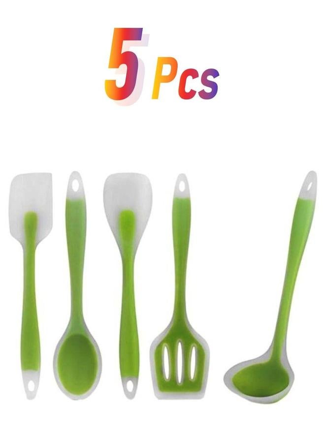 Sharpdo 5-Piece Serveware Set Green Spoon (28.5x8.7), Slotted Turner (29.8x7.5), Spatula (28.5x5.8), Solid (27.3x5.8), (27.3x5.8)cm - Image 1