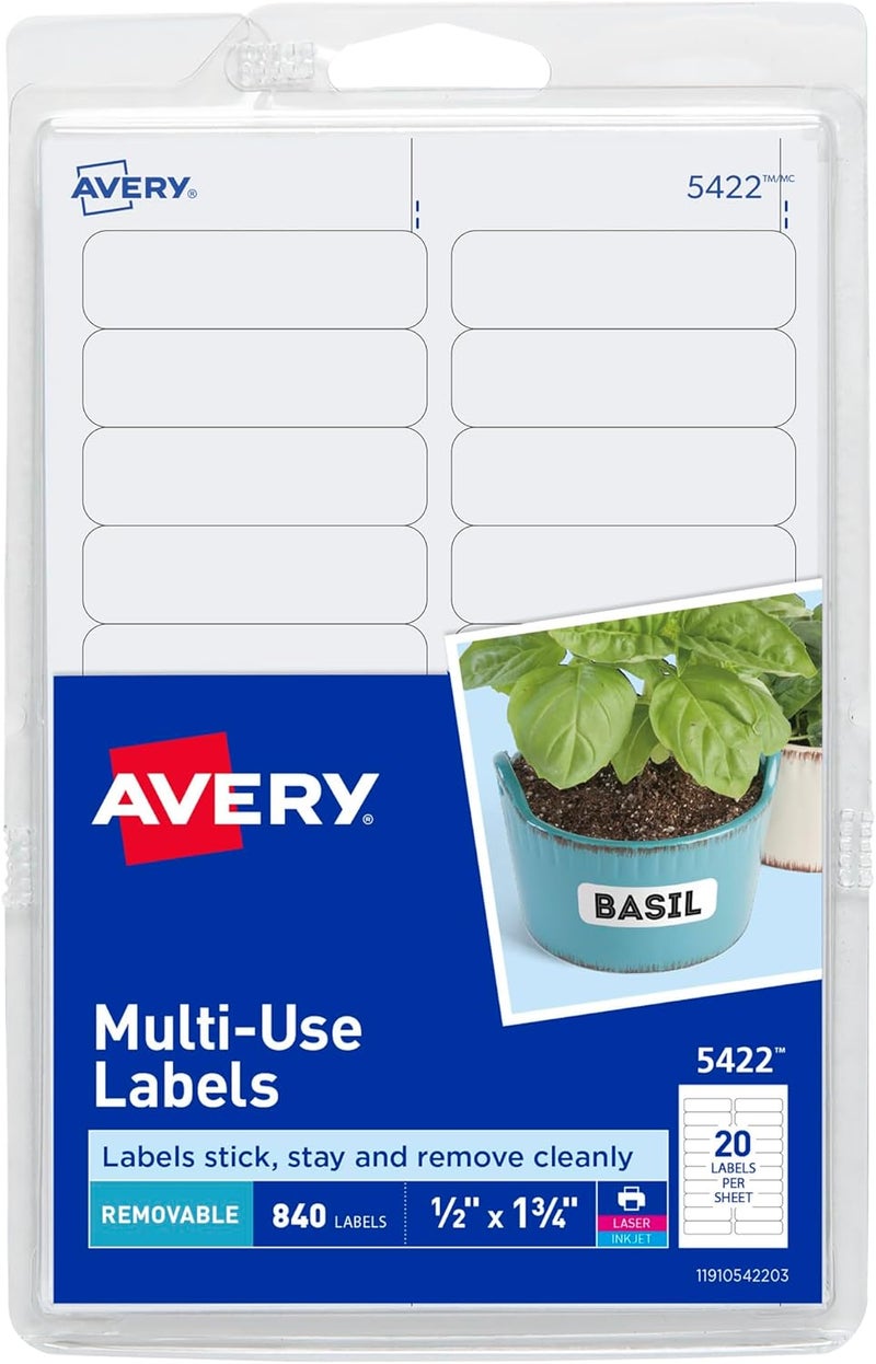 AVERY Self-Adhesive Removable Labels, 0.5 x 1.75 Inches, 840 Per Pack, White Label Stickers (05422) - Image 1