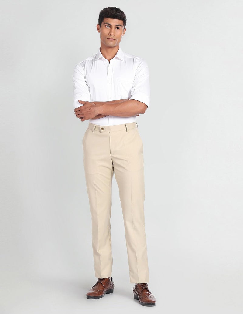 Arrow Men Regular fit Polyester SolidMid-Rise waistTrousers(ARADOTR3223_Beige_38) - Image 4