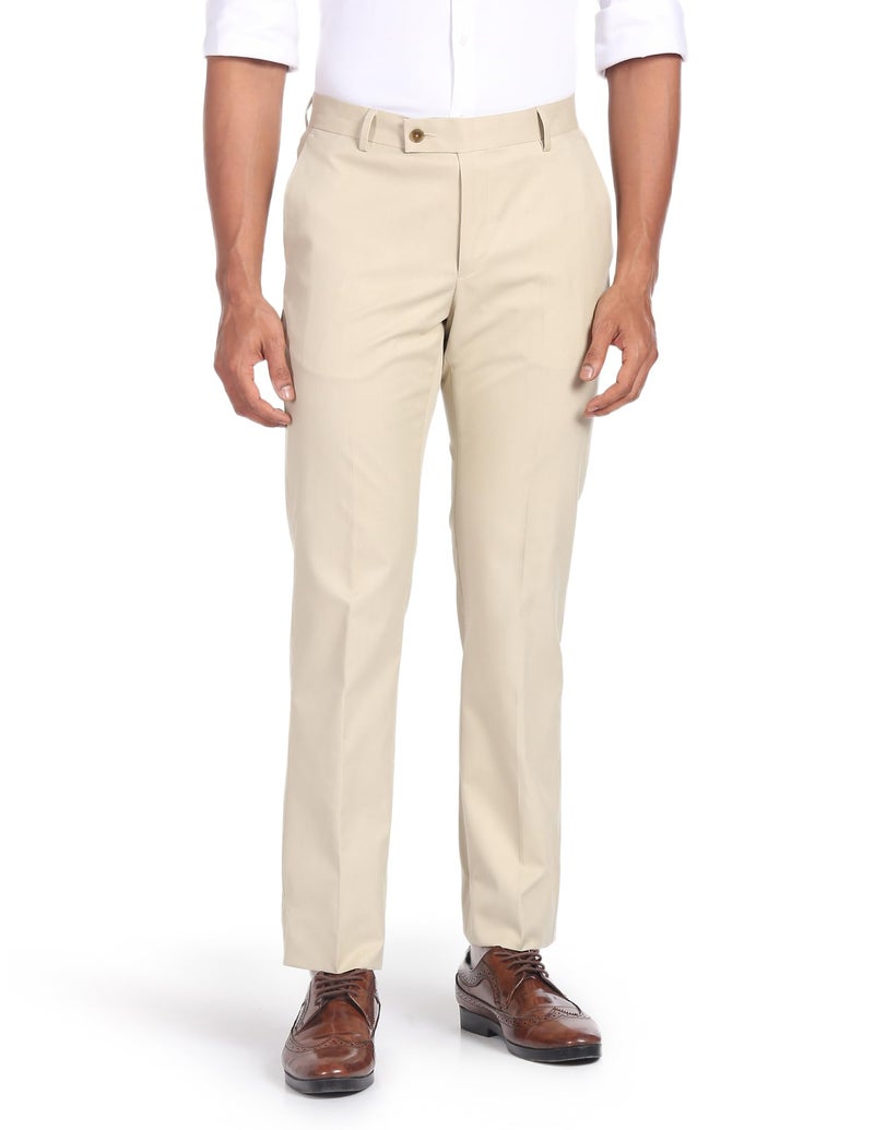 Arrow Men Regular fit Polyester SolidMid-Rise waistTrousers(ARADOTR3223_Beige_38) - Image 1