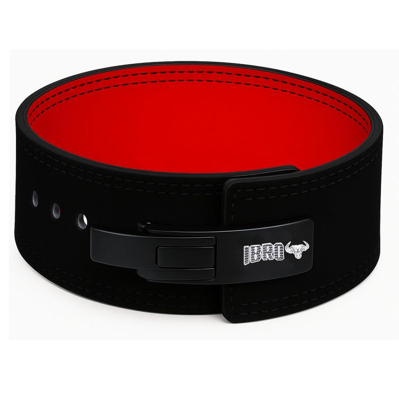 IBRO Powerlifting Lever Gym Belt Power 10MM Extreme Heavy Duty Genuine Leather Belts Squats Deadlifts Bodybuilding Weight Lifting IPF Power Lifting Strongman for Men BlackRed XL