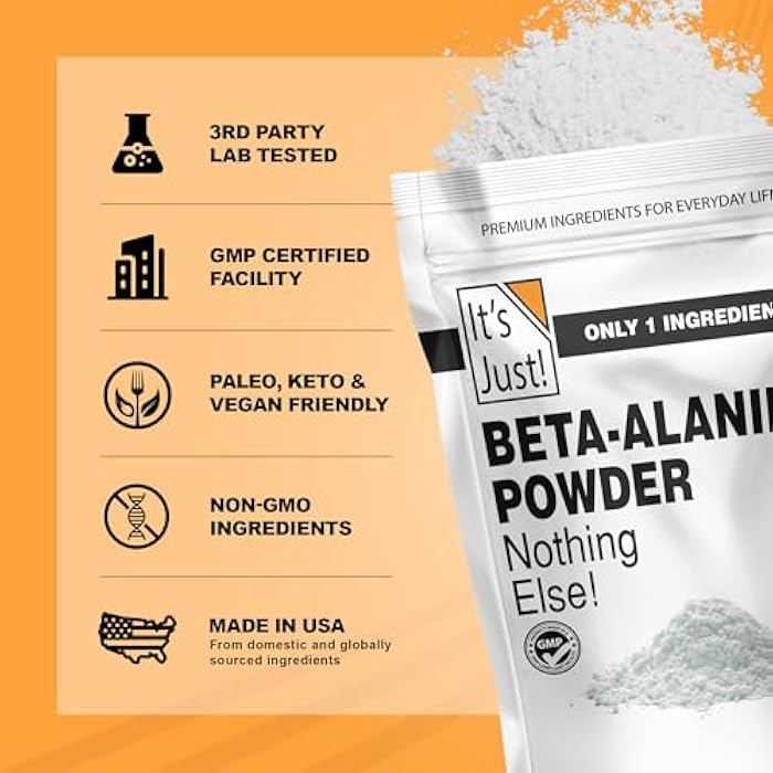 It's Just! - Beta-Alanine Powder, Pre-Workout Supplement, 250g Bulk, Unflavored, 3000mg Per Serving (250g / 83 Servings) - Image 3