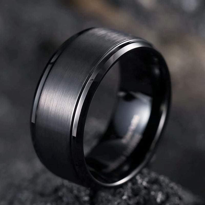 King Will 10mm Mens Black and Silver Wedding Band, Brushed Two Tone Tungsten Carbide Ring Polished Finish Rings, Comfort Fit, Size 6 - Image 2