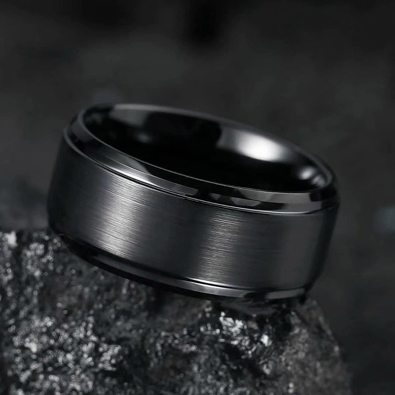 King Will 10mm Mens Black and Silver Wedding Band, Brushed Two Tone Tungsten Carbide Ring Polished Finish Rings, Comfort Fit, Size 6 - Image 3