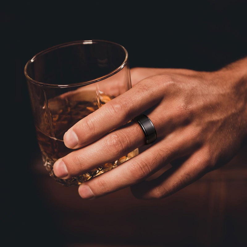 King Will 10mm Mens Black and Silver Wedding Band, Brushed Two Tone Tungsten Carbide Ring Polished Finish Rings, Comfort Fit, Size 6 - Image 4