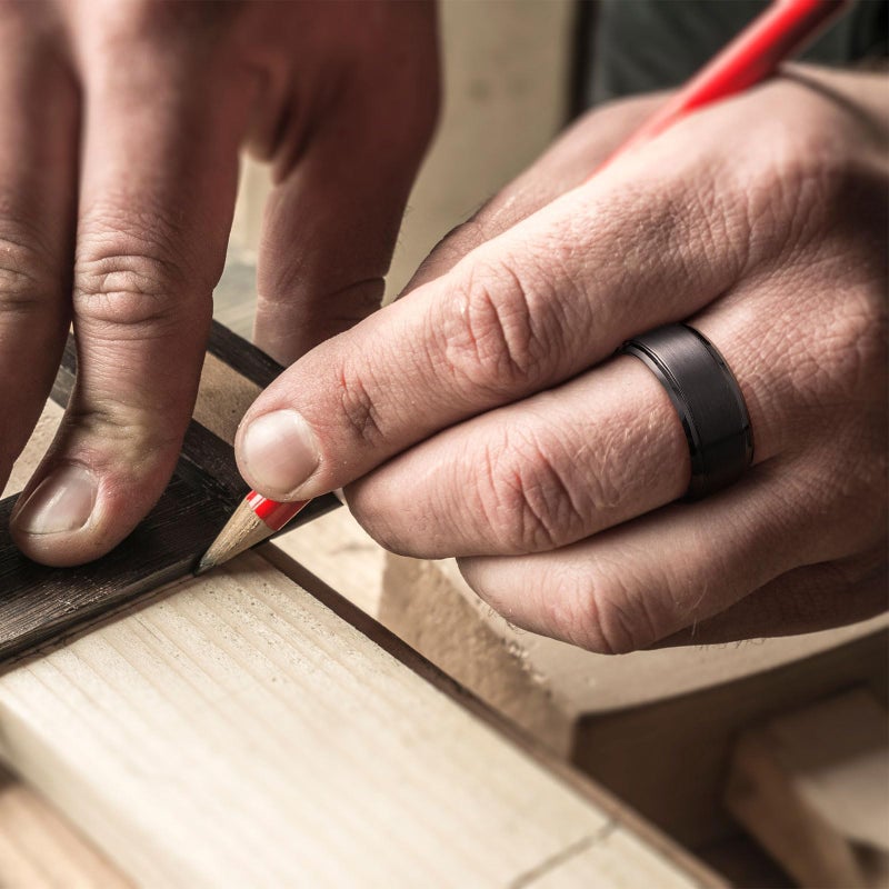 King Will 10mm Mens Black and Silver Wedding Band, Brushed Two Tone Tungsten Carbide Ring Polished Finish Rings, Comfort Fit, Size 6 - Image 5