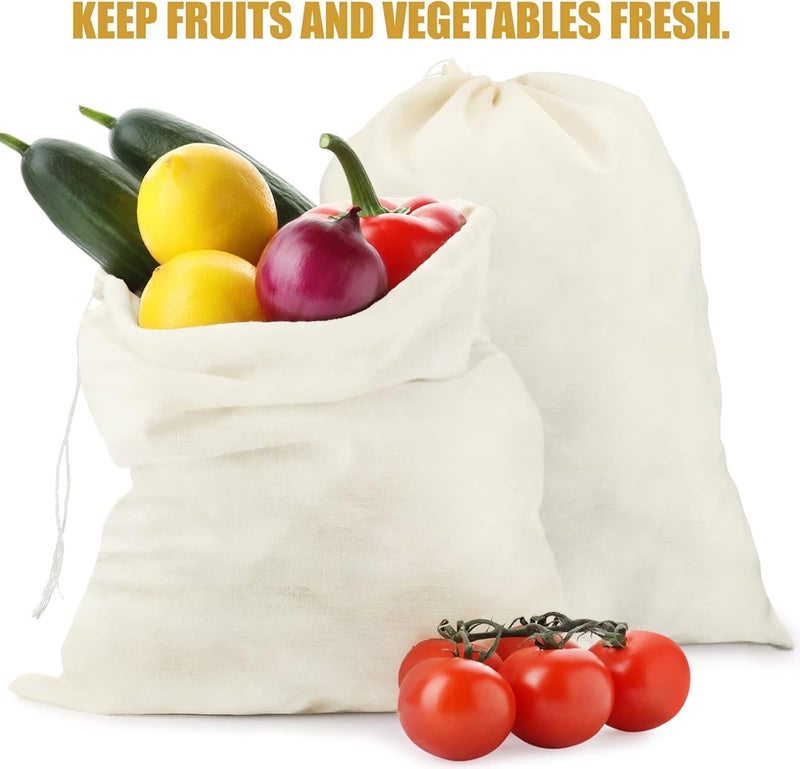 Tatuo 50 Pcs 12 x 15 Inches Cotton Bags with Drawstring Large Reusable Produce Bags Linen Empty Storage Pouches Canvas Fabric Sachet for Bread Food Storage - Image 5