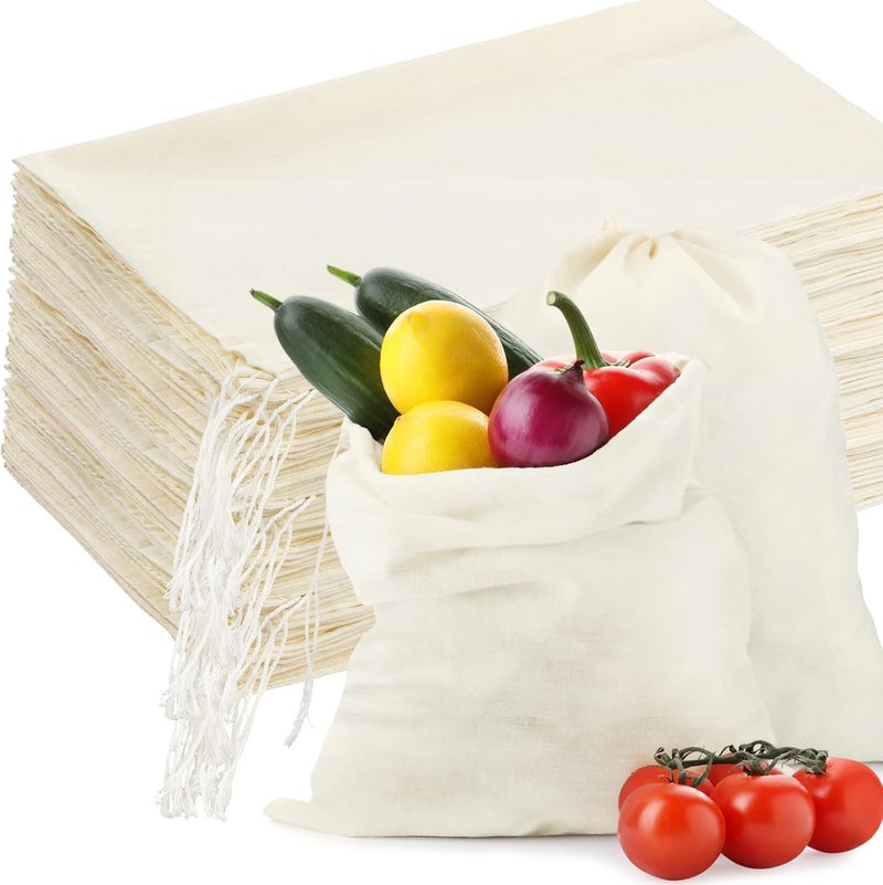 Tatuo 50 Pcs 12 x 15 Inches Cotton Bags with Drawstring Large Reusable Produce Bags Linen Empty Storage Pouches Canvas Fabric Sachet for Bread Food Storage - Image 1