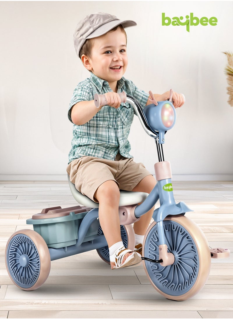 BAYBEE Triky Foldable Baby Tricycle for Kids, Baby Cycle with Light, Music, High Backrest & Rear Storage Basket | Kids Cycle Bike | Kids Tricycle Cyle for Kids 2 to 5 Years Boys Girls Blue  - Image 2