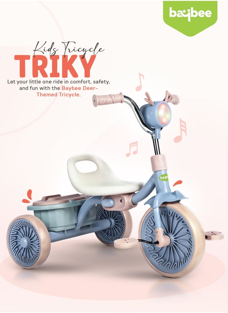 BAYBEE Triky Foldable Baby Tricycle for Kids, Baby Cycle with Light, Music, High Backrest & Rear Storage Basket | Kids Cycle Bike | Kids Tricycle Cyle for Kids 2 to 5 Years Boys Girls Blue  - Image 3