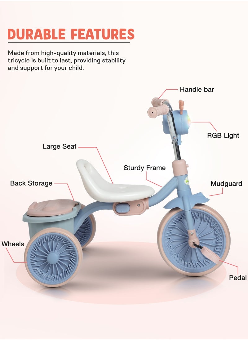 BAYBEE Triky Foldable Baby Tricycle for Kids, Baby Cycle with Light, Music, High Backrest & Rear Storage Basket | Kids Cycle Bike | Kids Tricycle Cyle for Kids 2 to 5 Years Boys Girls Blue  - Image 4