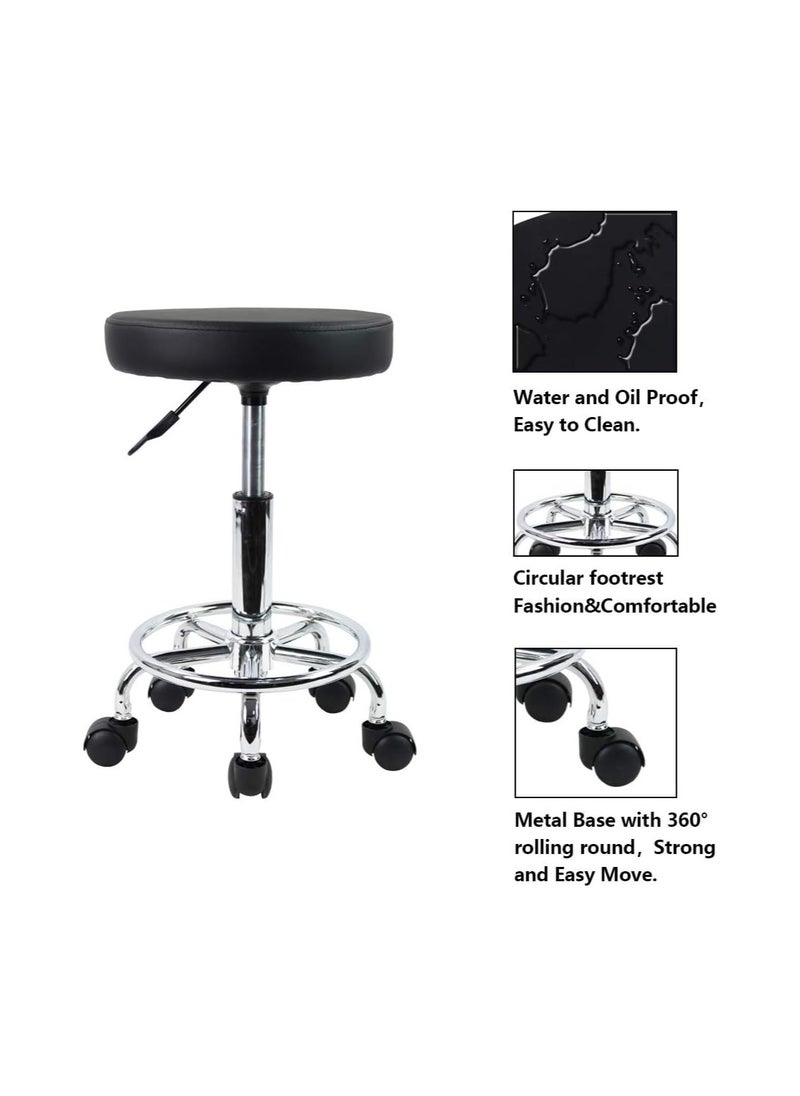 Generic PU Leather Round Rolling Stool with Footrest – Adjustable Swivel Task Chair for Salon, Office, Spa & Tattoo Work (Black)  - Image 3