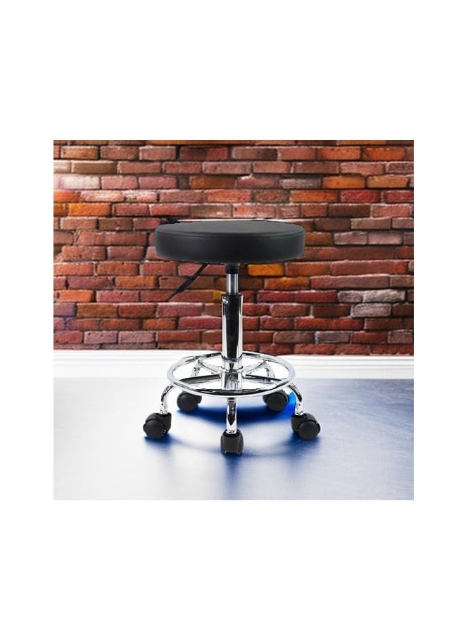 Generic PU Leather Round Rolling Stool with Footrest – Adjustable Swivel Task Chair for Salon, Office, Spa & Tattoo Work (Black)  - Image 2