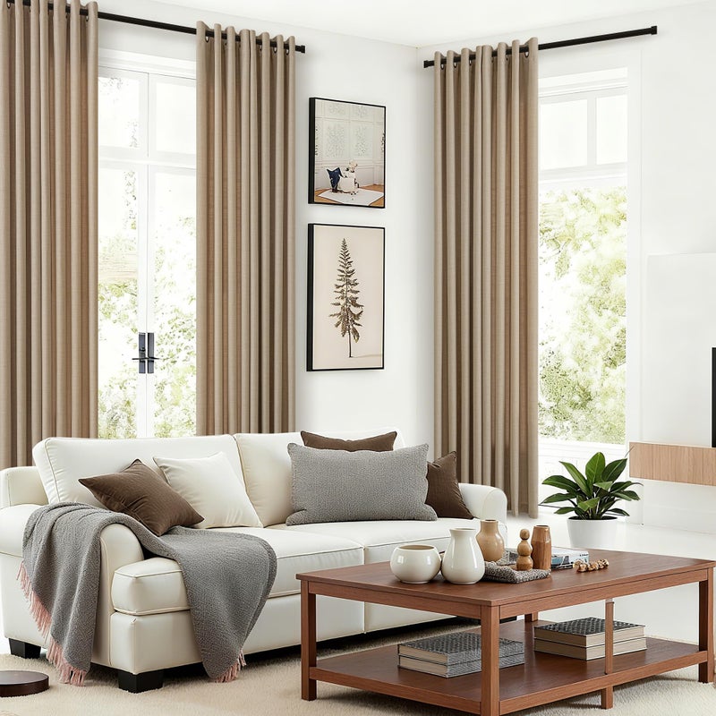 DUKIYO Dark Flax 102 Inch Linen Curtains 2 Panels Set Grommet Light Filter Burlap Linen Drapes Boho Farmhouse Semi Sheer Window Curtain 102 Inches Length Tan Brown Living Room Sliding Glass Patio Door - Image 2