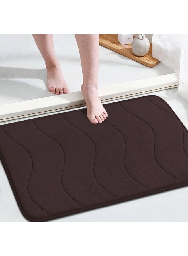 Flamingo P Memory Foam Bath Mat for Bathroom Non Slip Bath Rug Velvet Thick Soft and Comfortable Water Absorbent Machine Washable Easy to Dry Floor Rug Mats Waved Pattern, 24x17 Inch, Chocolate Brown - Image 1