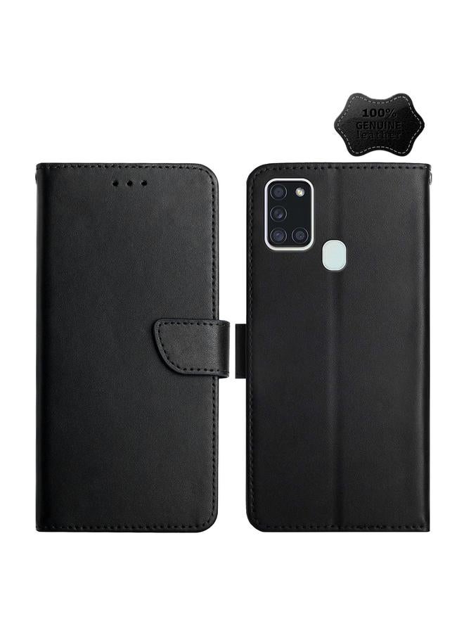 S-TOP Case For Samsung Galaxy A21s Genuine Leather Fingerprint-proof Horizontal Flip Phone Case - Image 1
