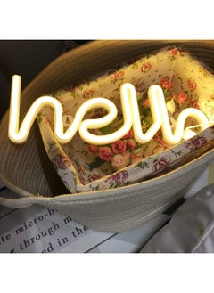 LED Hello Neon Word Sign Neon Letters Light Art Decorative Lights Marquee Signs Wall Decor for  Birthday Party Kids Room Living Room Wedding Party Supplies Warm White Hello