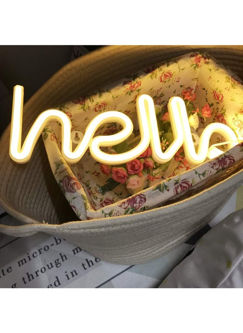 BPA - LED Hello Neon Word Sign Neon Letters Light Art Decorative Lights Marquee Signs Wall Decor for  Birthday Party Kids Room Living Room Wedding Party Supplies Warm White Hello - Image 1