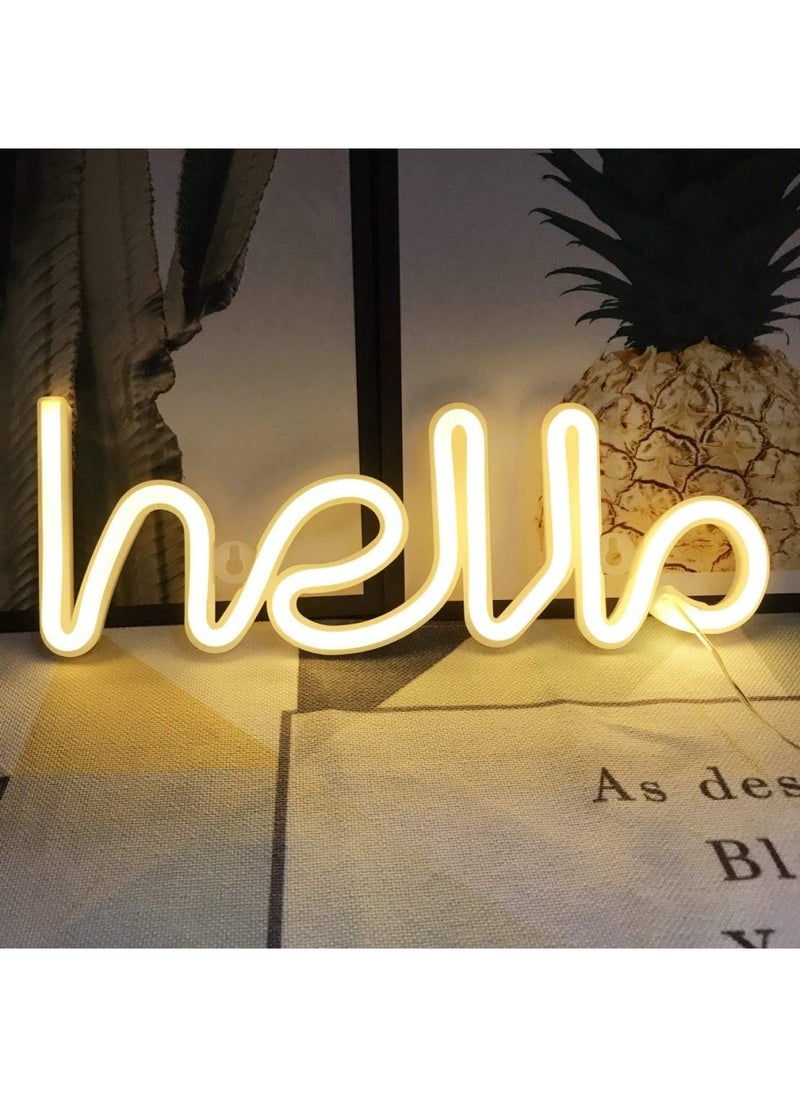 BPA - LED Hello Neon Word Sign Neon Letters Light Art Decorative Lights Marquee Signs Wall Decor for  Birthday Party Kids Room Living Room Wedding Party Supplies Warm White Hello - Image 1