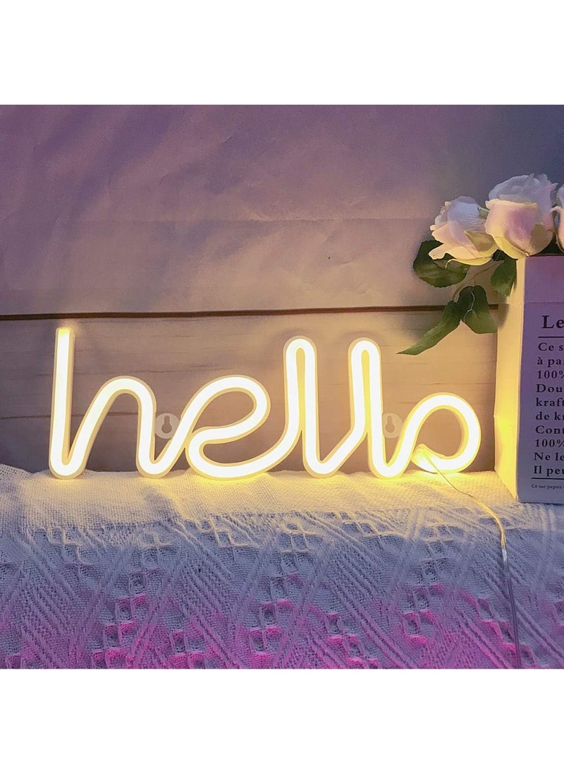 BPA - LED Hello Neon Word Sign Neon Letters Light Art Decorative Lights Marquee Signs Wall Decor for  Birthday Party Kids Room Living Room Wedding Party Supplies Warm White Hello - Image 1