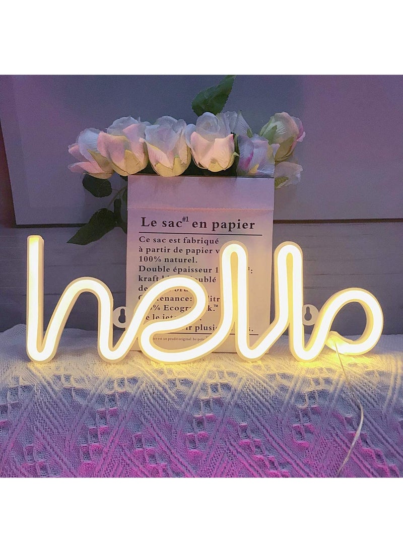 BPA - LED Hello Neon Word Sign Neon Letters Light Art Decorative Lights Marquee Signs Wall Decor for  Birthday Party Kids Room Living Room Wedding Party Supplies Warm White Hello - Image 1