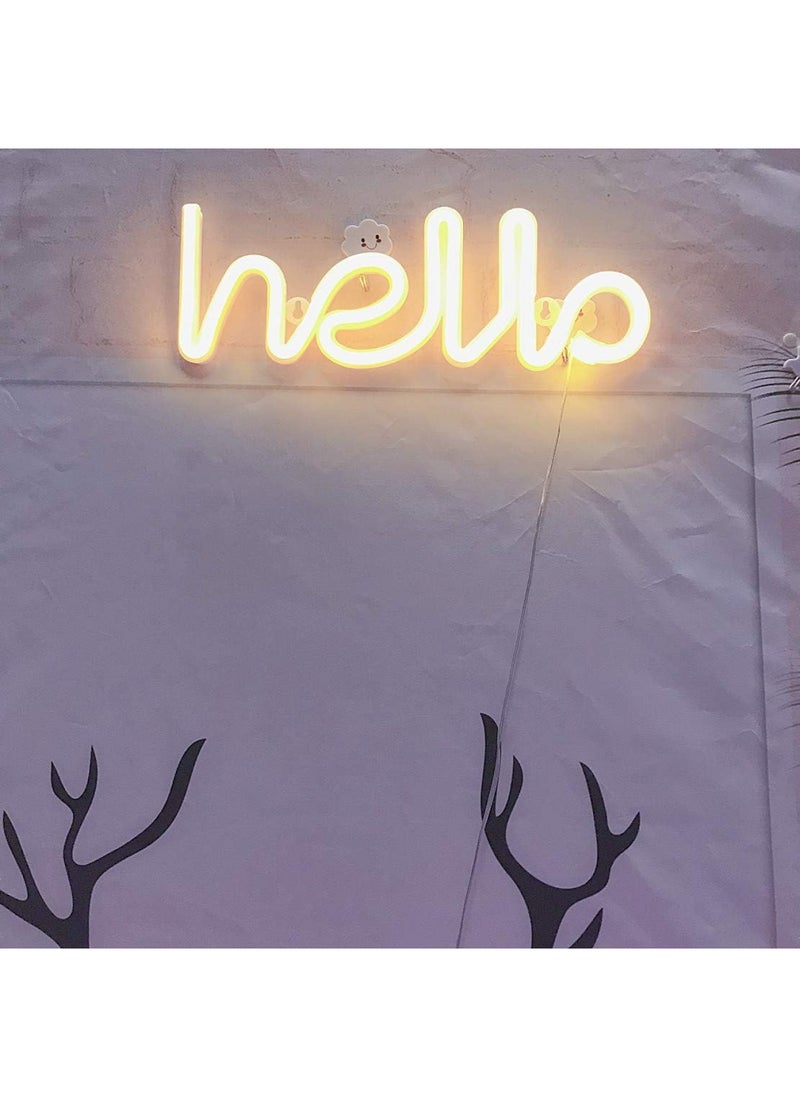 BPA - LED Hello Neon Word Sign Neon Letters Light Art Decorative Lights Marquee Signs Wall Decor for  Birthday Party Kids Room Living Room Wedding Party Supplies Warm White Hello - Image 1